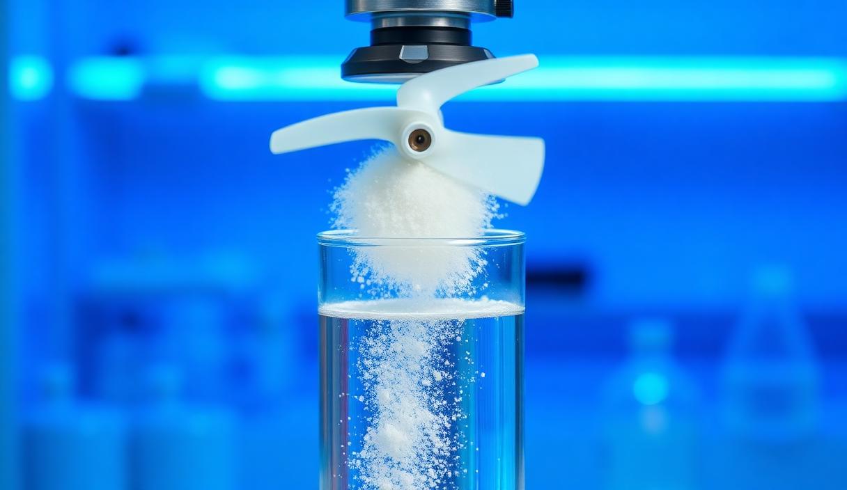 Guar Gum powder vortex dispersion mixing for viscosity test preparation