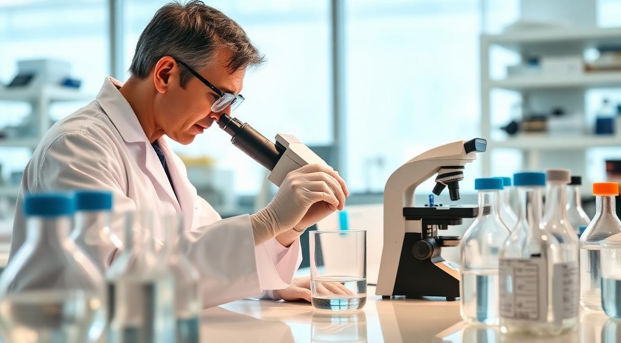 Polymer chemist analysing a Guar Gum viscosity profile at B D Guar quality control laboratory