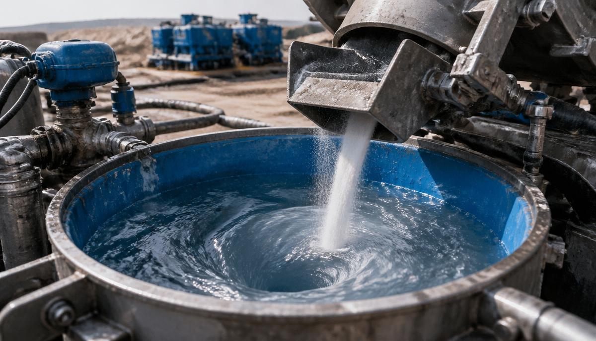 Fast-Hydrating Guar Gum B D Guar slickwater blender mixing on a shale wellsite