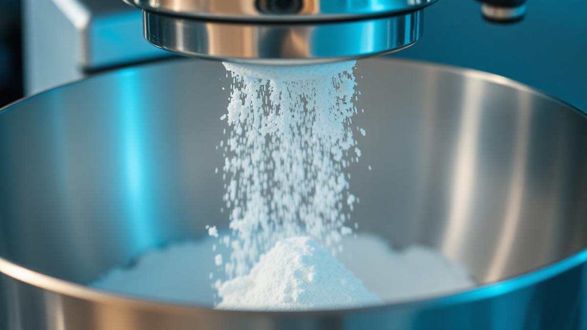 guar gum B D Guar fine 200 mesh powder being dispersed into bakery mixer