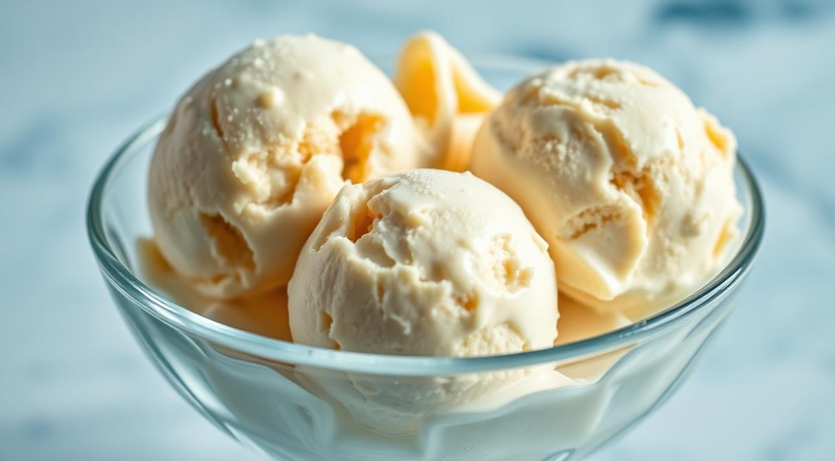 Three smooth scoops of premium vanilla ice cream stabilised with Guar Gum for B D Guar formulation guide