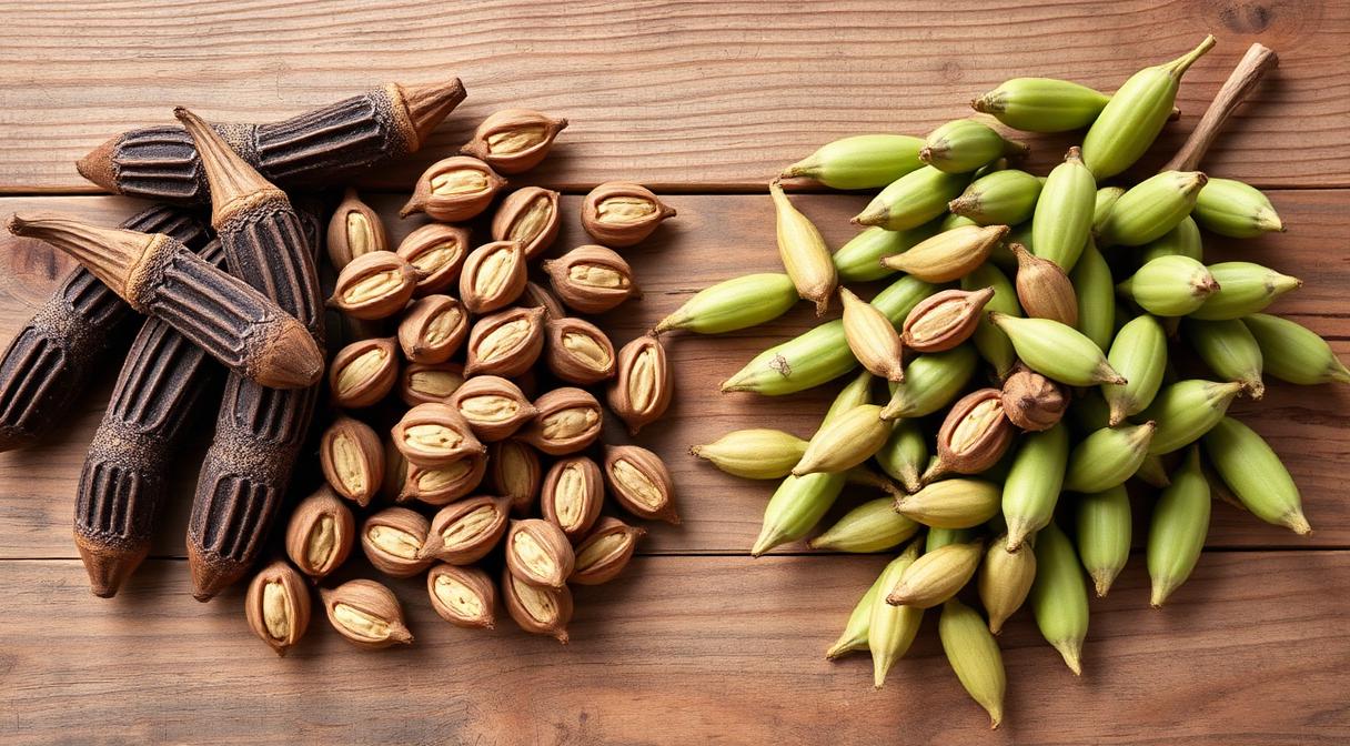 Comparison of carob pods and cluster bean pods used to make Locust Bean Gum and Guar Gum at B D Guar