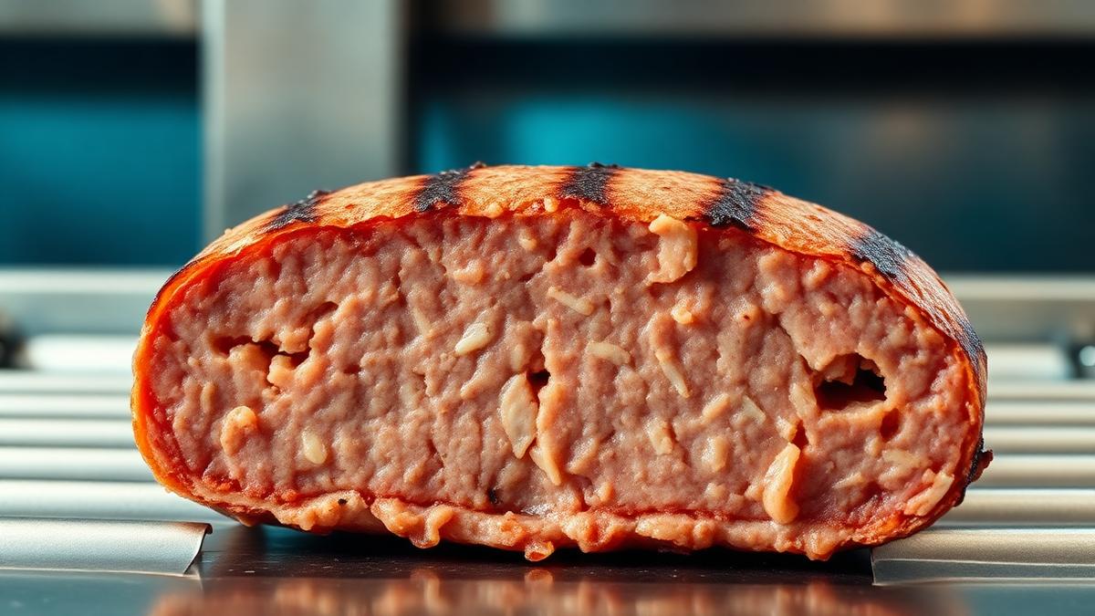 hybrid meat Guar Gum juicy sausage patty cross section texture