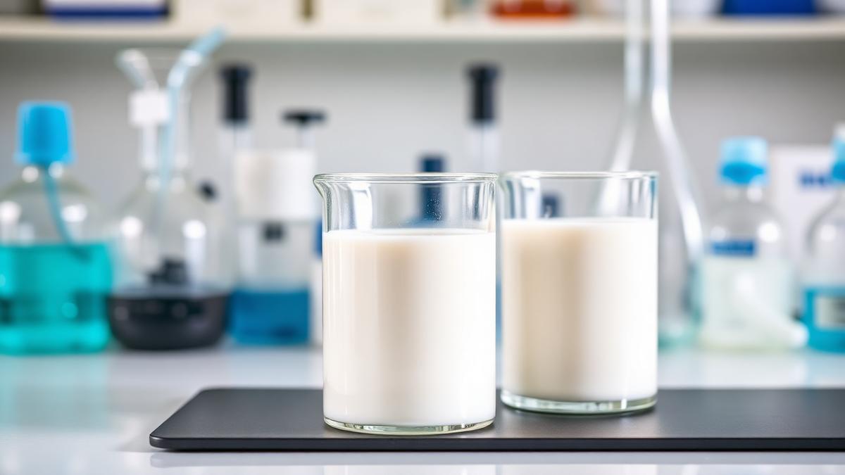 plant-based milk stabilization B D Guar coconut cream emulsion in laboratory glassware
